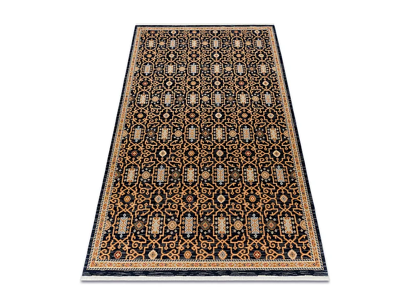 Tapis KESHAN franges, oriental classique 7680/53511 beige / bleu fonc� 300x380 cm