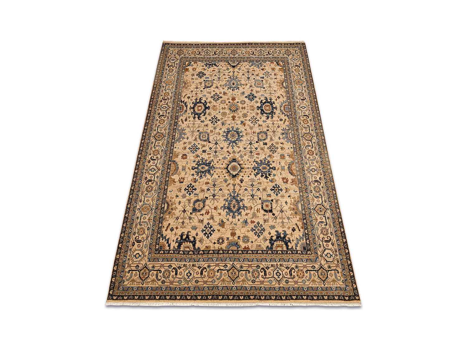 Tapis KESHAN franges, oriental classique 7521/53555 beige / bleu fonc� 300x380 cm