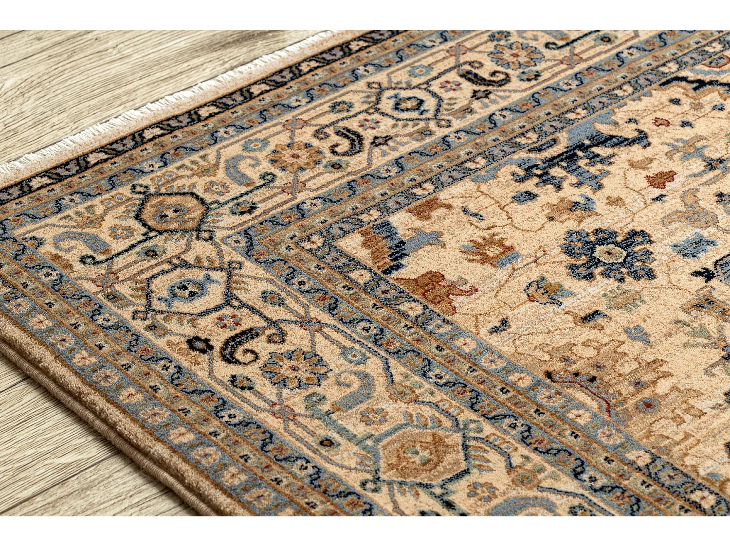 Tapete KESHAN franjas, oriental clássico 7521/53555 bege / azul escur 300x380 cm