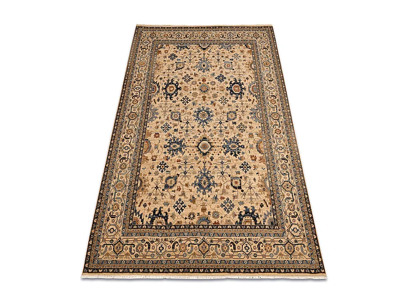 Tapis KESHAN franges, oriental classique 7521/53555 beige / bleu fonc� 300x380 cm