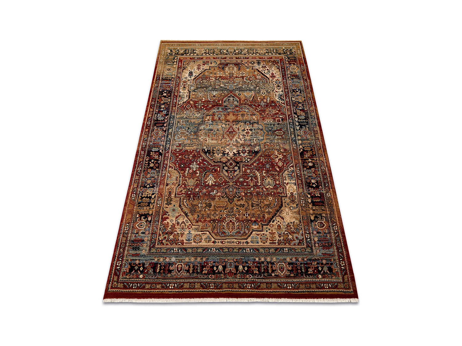 Tapis KESHAN franges, Ornement oriental 7518/53528 beige / bleu foncé 300x380 cm