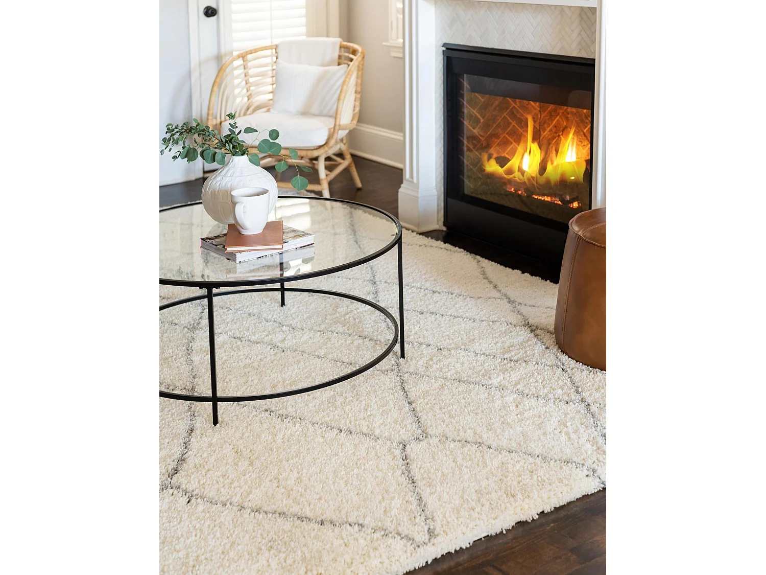 Tapis shaggy 125x125 Crème Lachen Fence