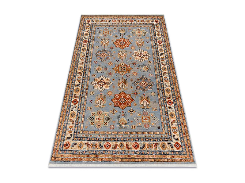 Alfombra KESHAN franjas, Marco oriental 7683/53544 beige / azul 300x380 cm