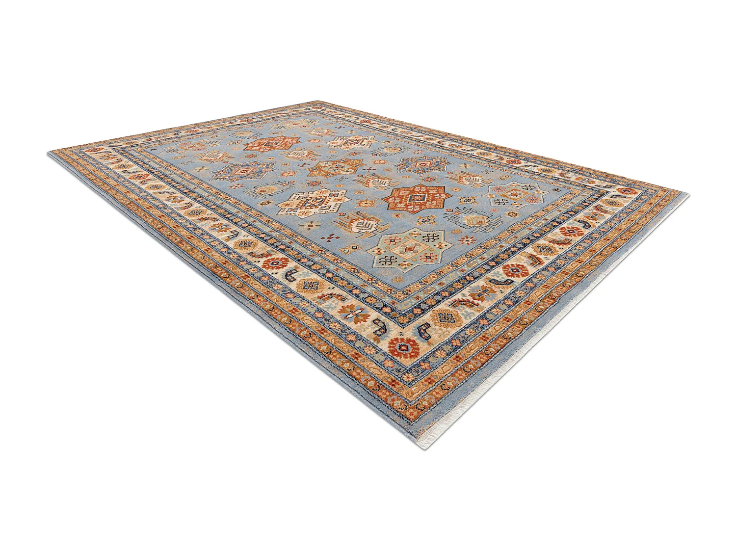 Tapis KESHAN franges, Cadre oriental 7683/53544 beige / bleu 300x380 cm