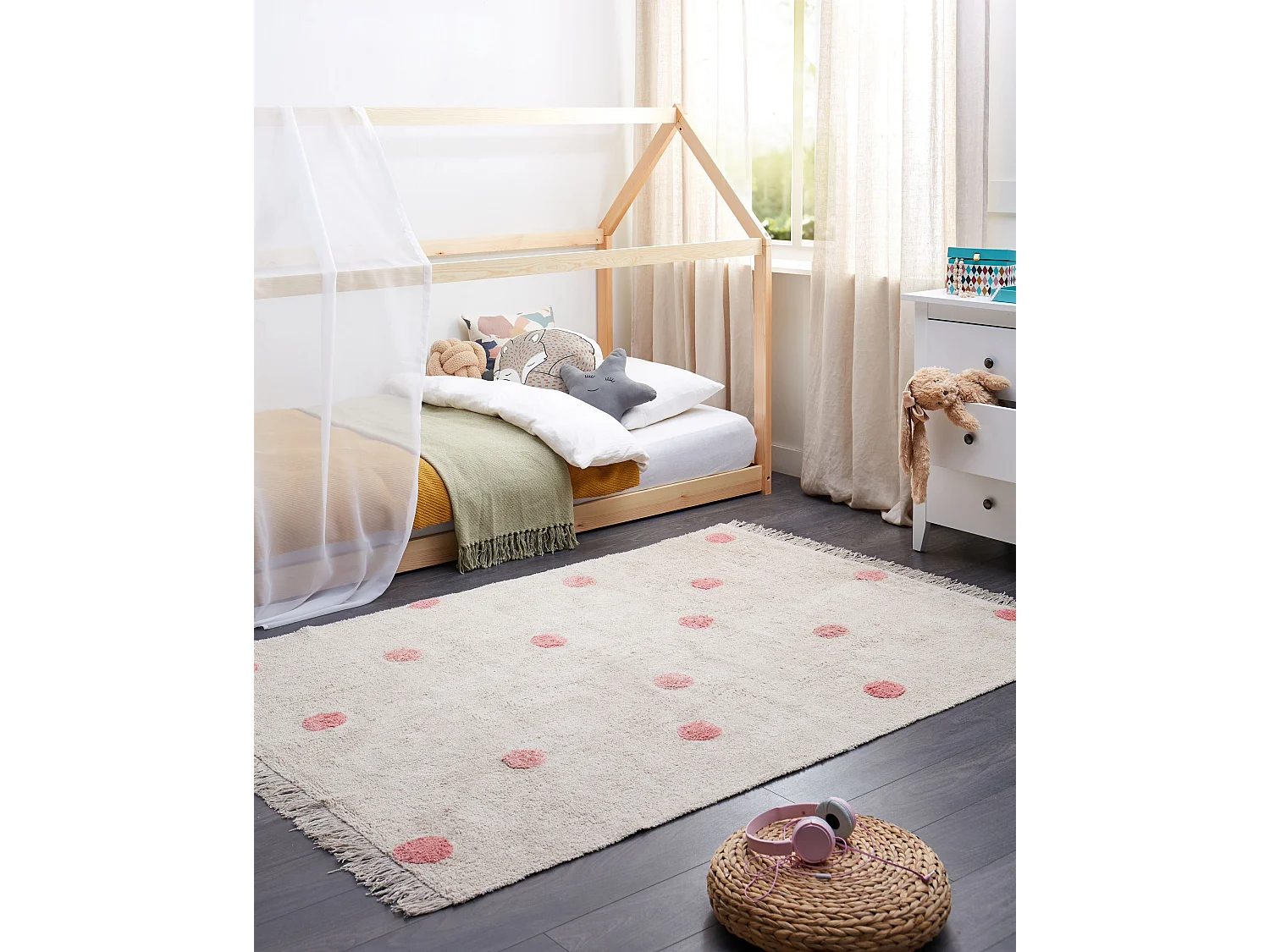 Alfombra de algodón beige y rosa 140 x 200 cm DARDERE