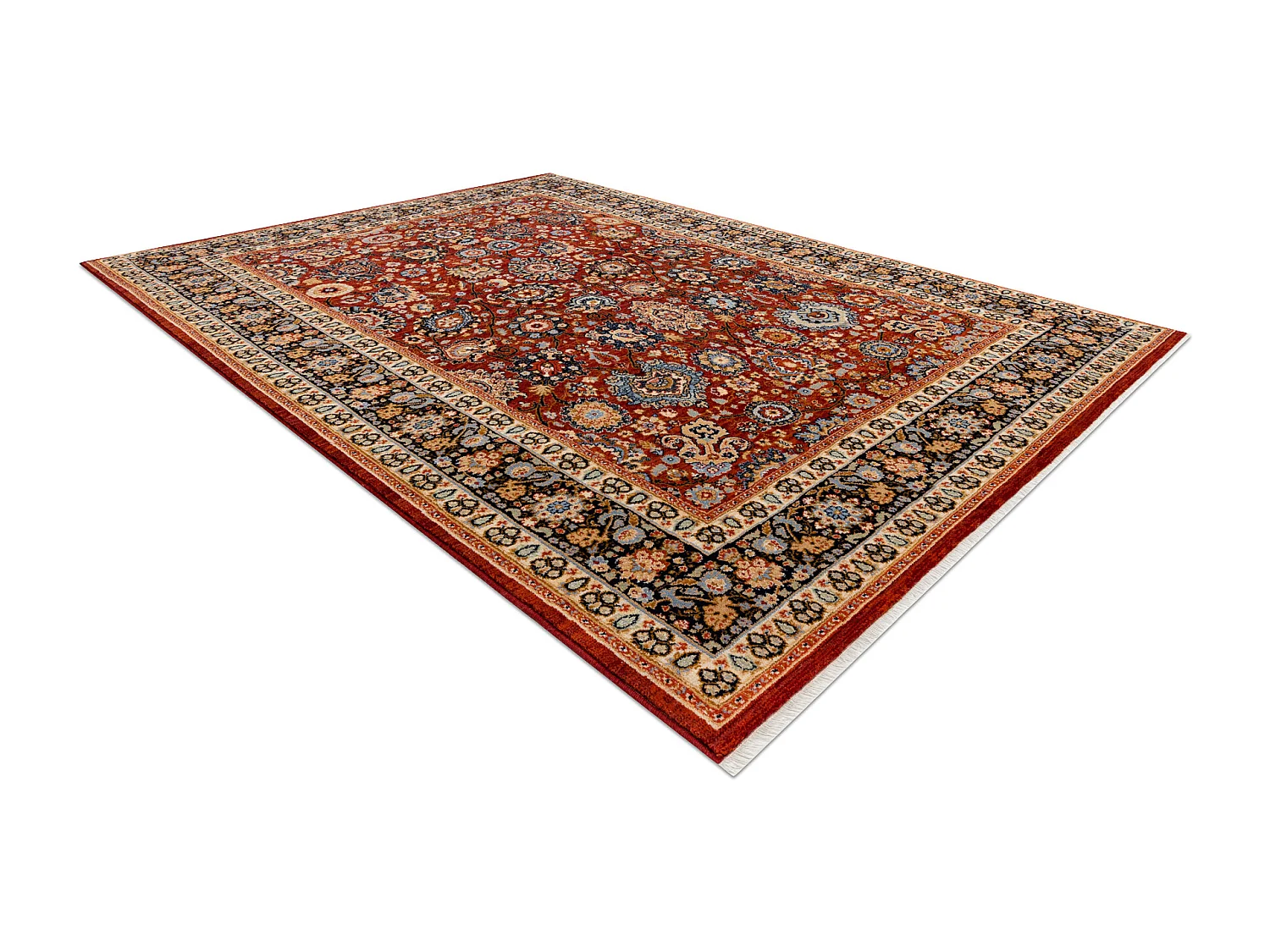 Tapis KESHAN franges, Ornement, cadre oriental 7573/53577 bordeaux / b 300x380 cm