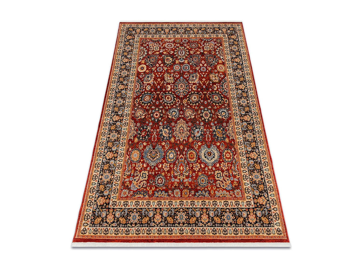 Tapis KESHAN franges, Ornement, cadre oriental 7573/53577 bordeaux / b 250x340 cm