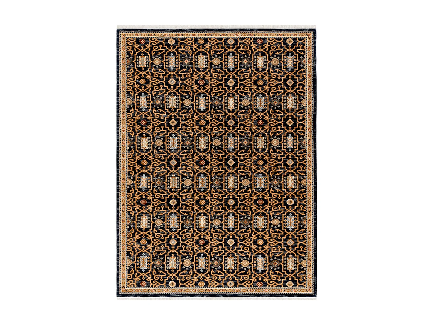 Tapis KESHAN franges, oriental classique 7680/53511 beige / bleu fonc� 250x340 cm