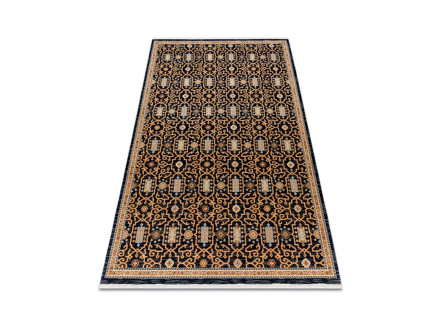 Tapis KESHAN franges, oriental classique 7680/53511 beige / bleu fonc� 250x340 cm