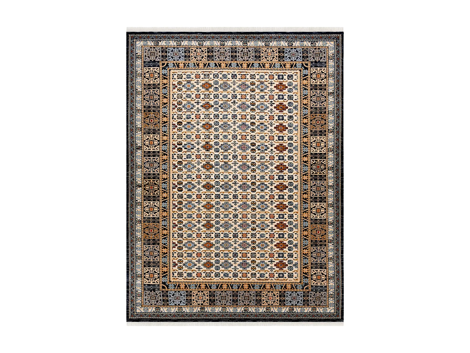 Dywan KESHAN Frędzle, Ramka orientalny 6428/53551 beż / granat 250x340 cm