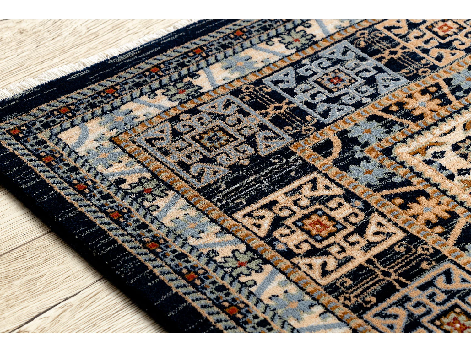 Dywan KESHAN Frędzle, Ramka orientalny 6428/53551 beż / granat 250x340 cm