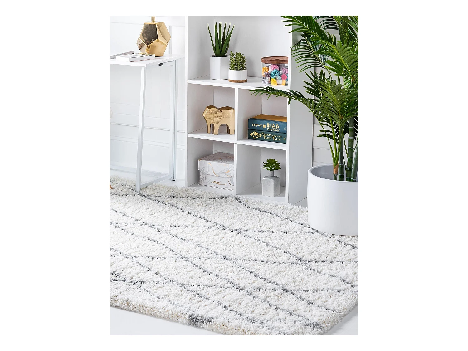 Hoogpolig tapijt 160 x 100 Beige Lachen Fence