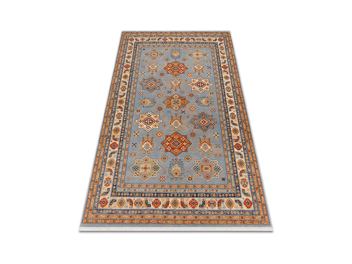 Tapis KESHAN franges, Cadre oriental 7683/53544 beige / bleu 250x340 cm