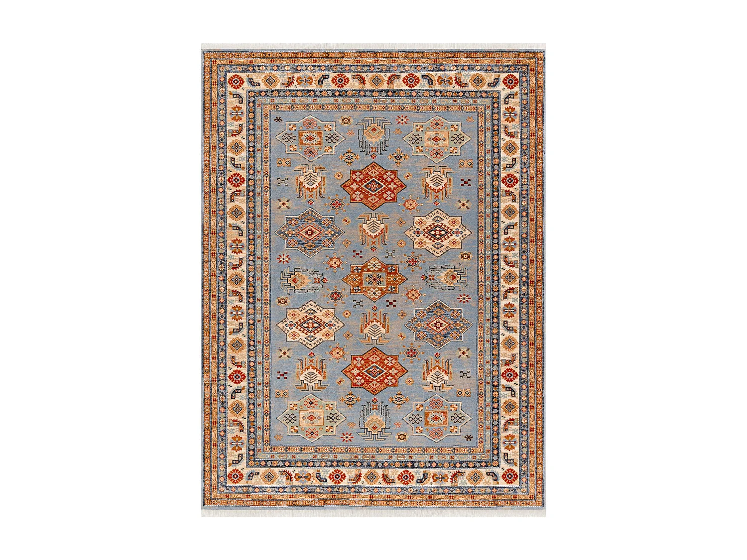 Dywan KESHAN Frędzle, Ramka orientalny 7683/53544 beż / niebieski 250x340 cm