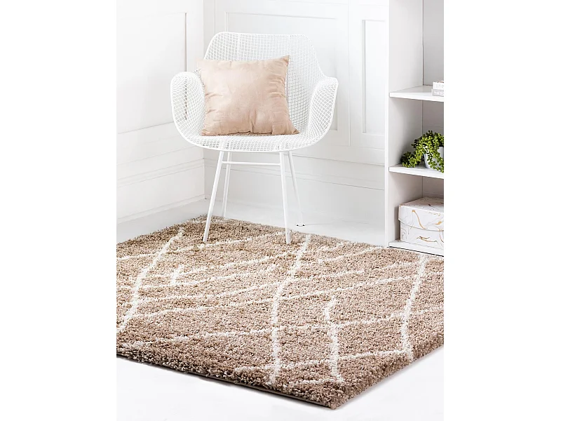 Hoogpolig tapijt 125 x 125 Khaki Lachen Fence