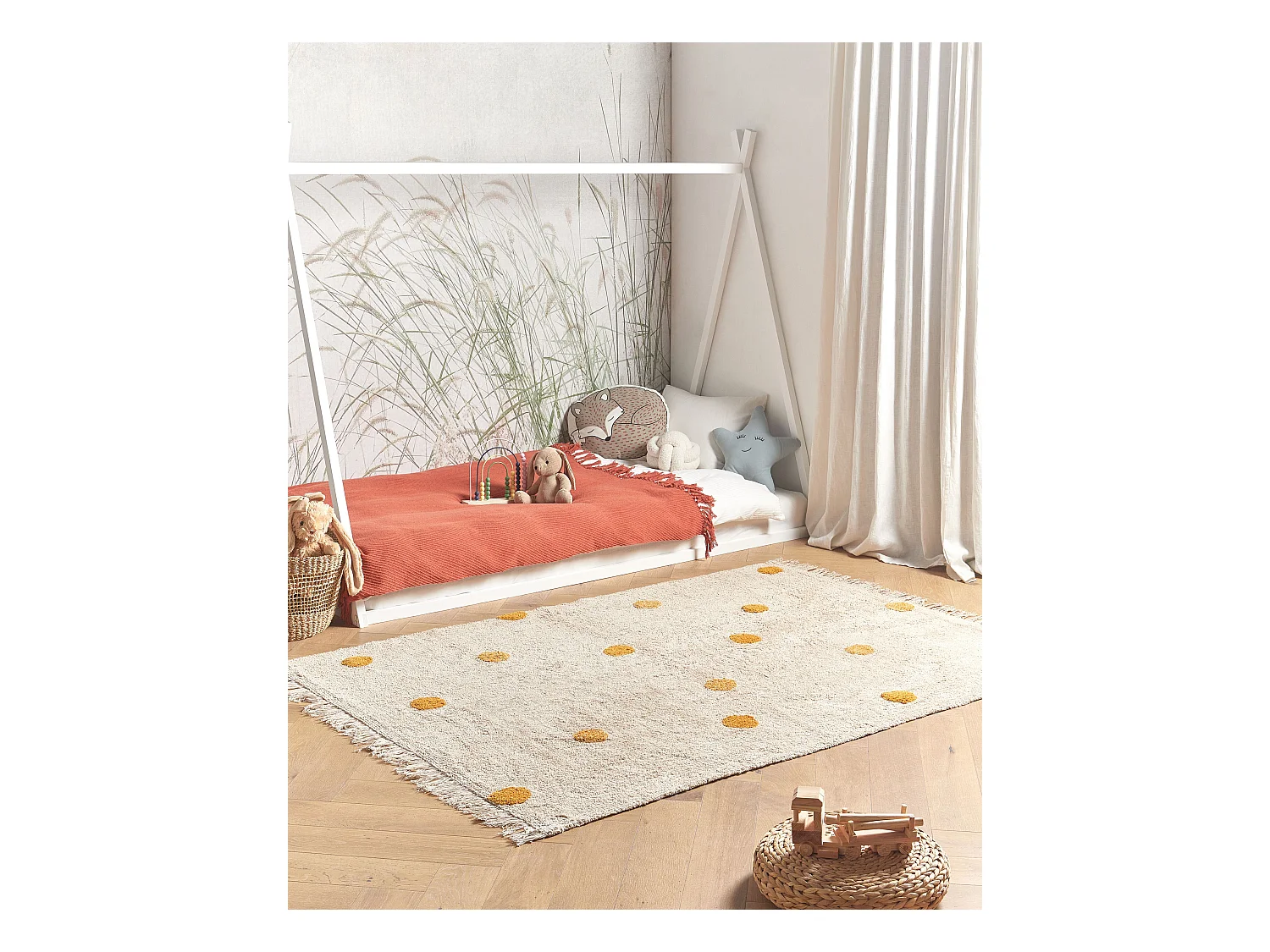 Kinderteppich Baumwolle beige / gelb 140 x 200 cm gepunktetes Muster Kurzflor DARDERE