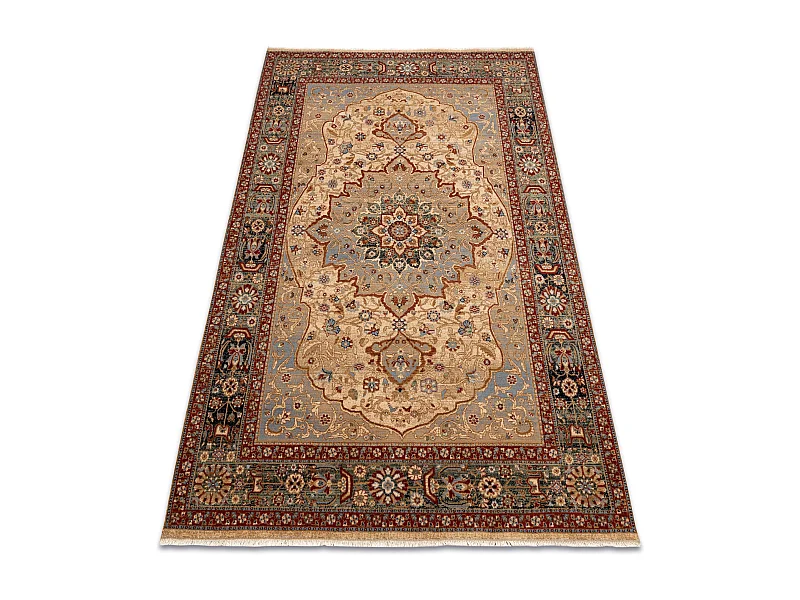 Tapis KESHAN franges, Rosette oriental 7519/53555 beige / bleu foncé 300x380 cm