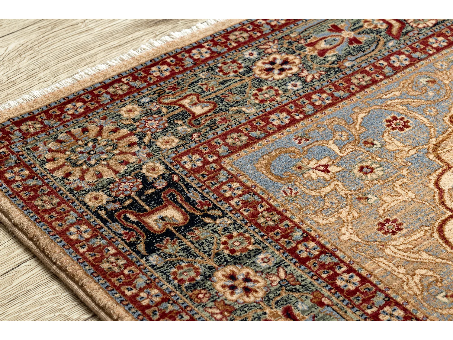 Tapis KESHAN franges, Rosette oriental 7519/53555 beige / bleu foncé 300x380 cm