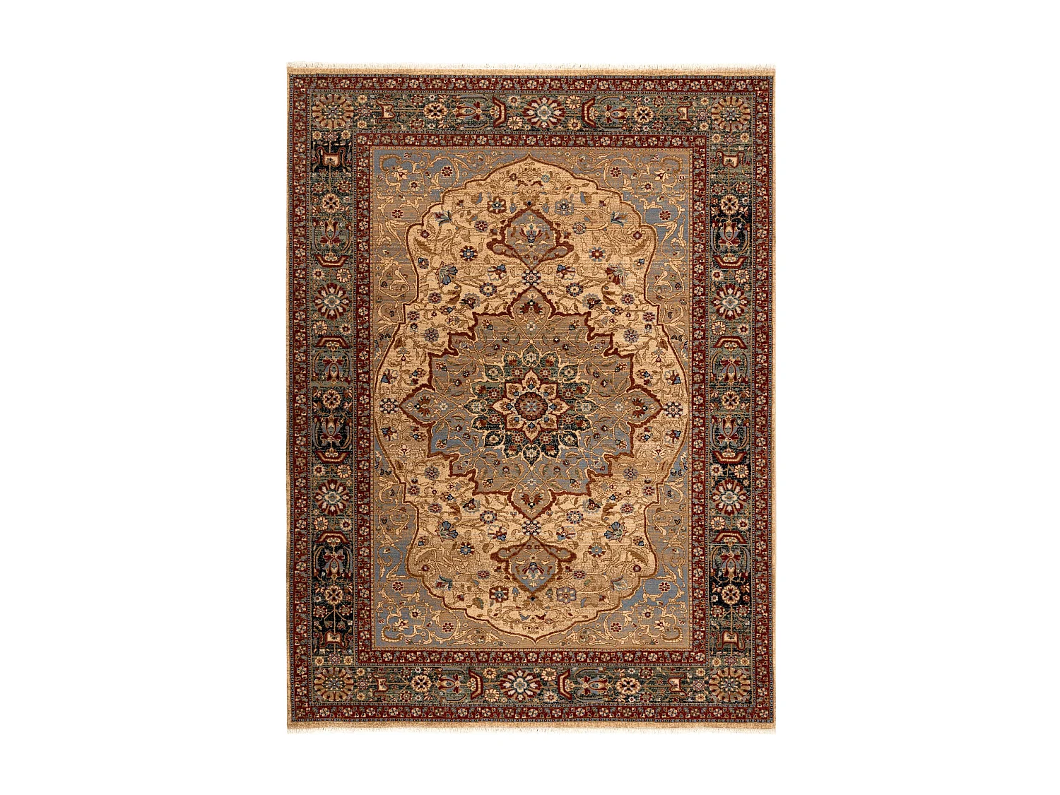 Tapete KESHAN franjas, Roseta oriental 7519/53555 bege / azul escuro 300x380 cm