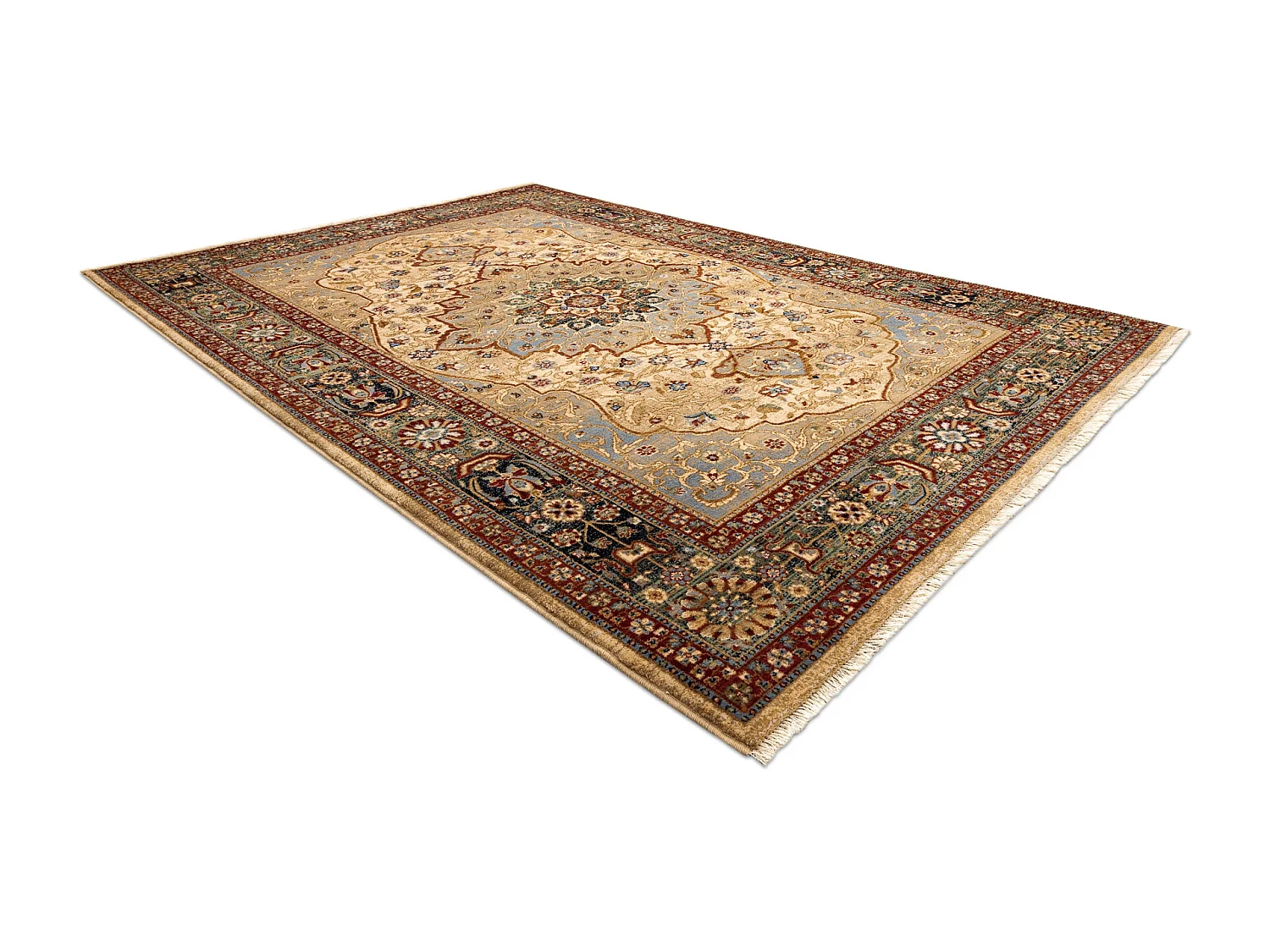 Tapete KESHAN franjas, Roseta oriental 7519/53555 bege / azul escuro 300x380 cm
