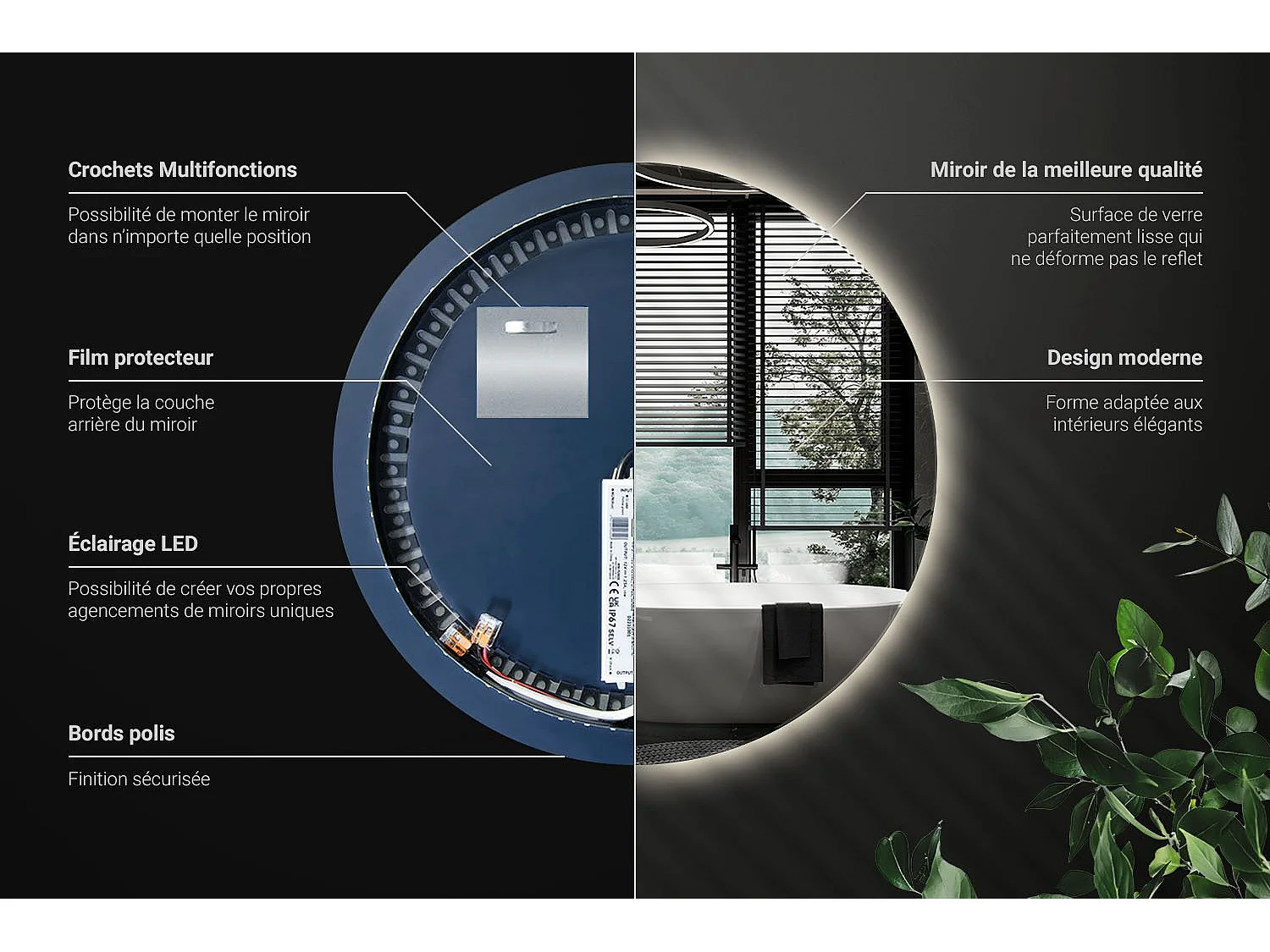 Miroir LED rond pour maquillage 40 cmLumière neutre