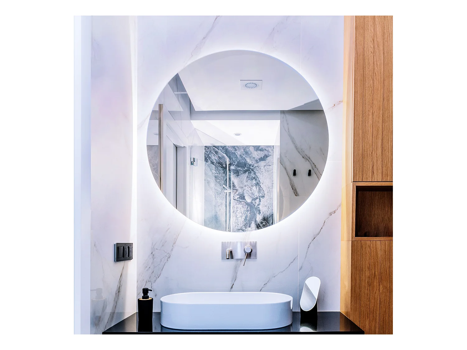 Miroir de salle de bain LED Glamour éclairé 90 cm Lumière froide