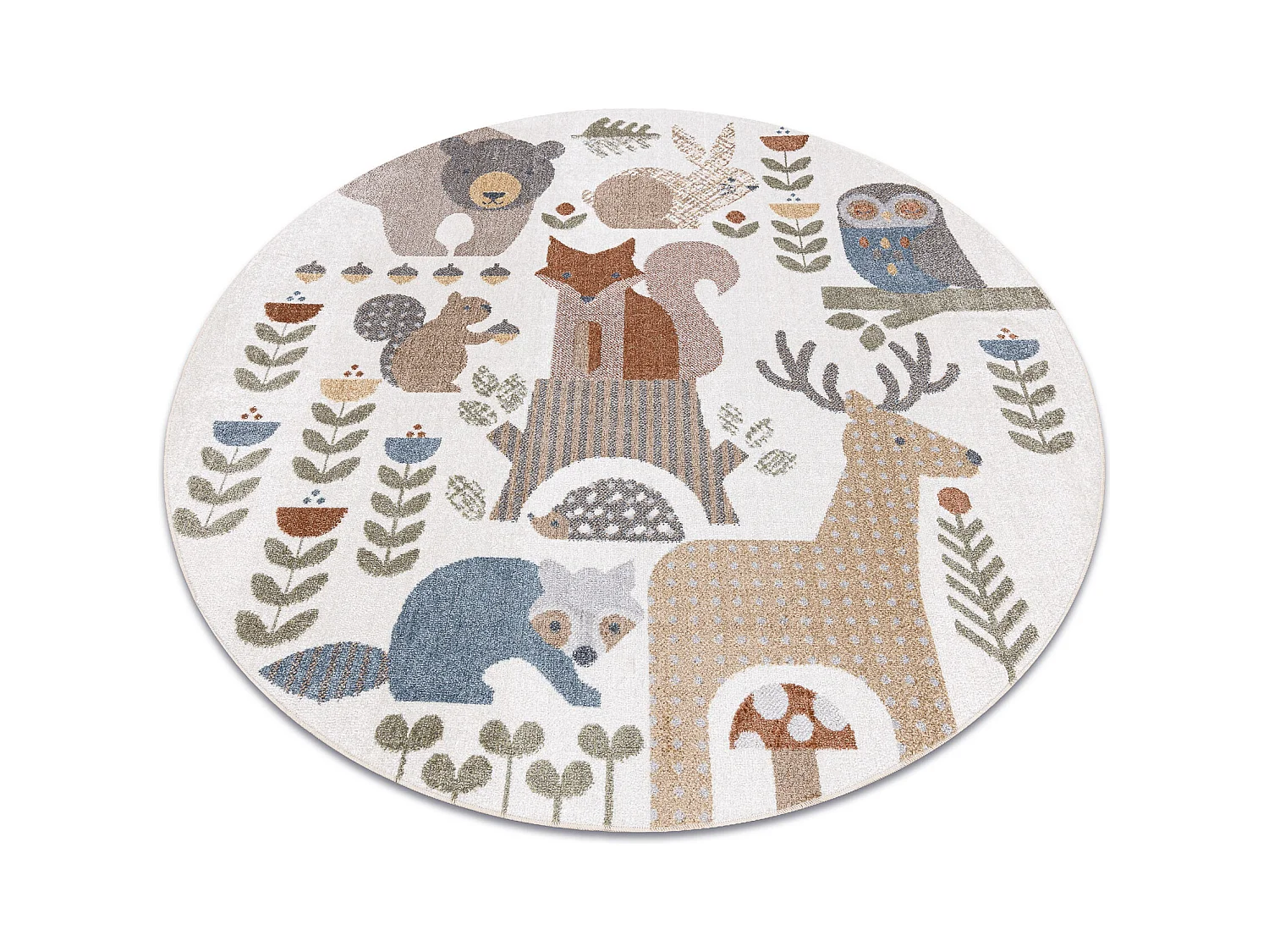 Tapis BONO 8425 cercle Animaux de la forêt crème/marron cercle 100 cm