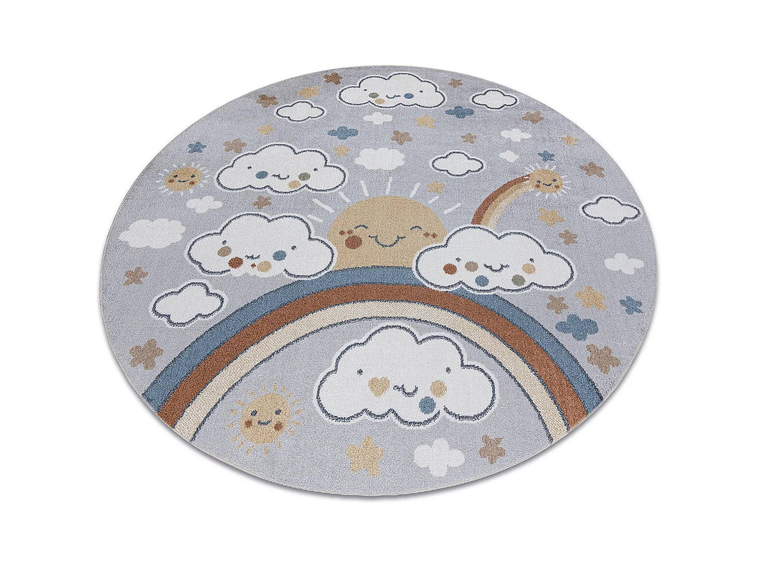 Tapis BONO 8437 cercle Des nuages, ciel, gris clair / crème cercle 100 cm