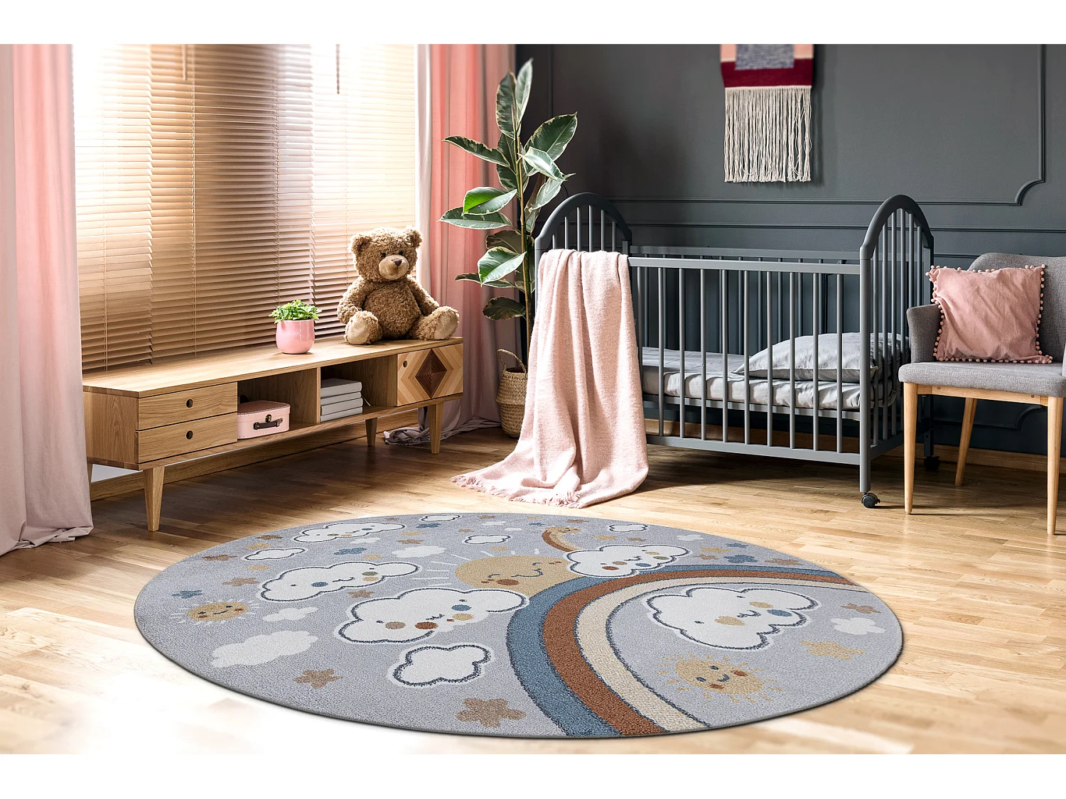 Tapis BONO 8437 cercle Des nuages, ciel, gris clair / crème cercle 100 cm