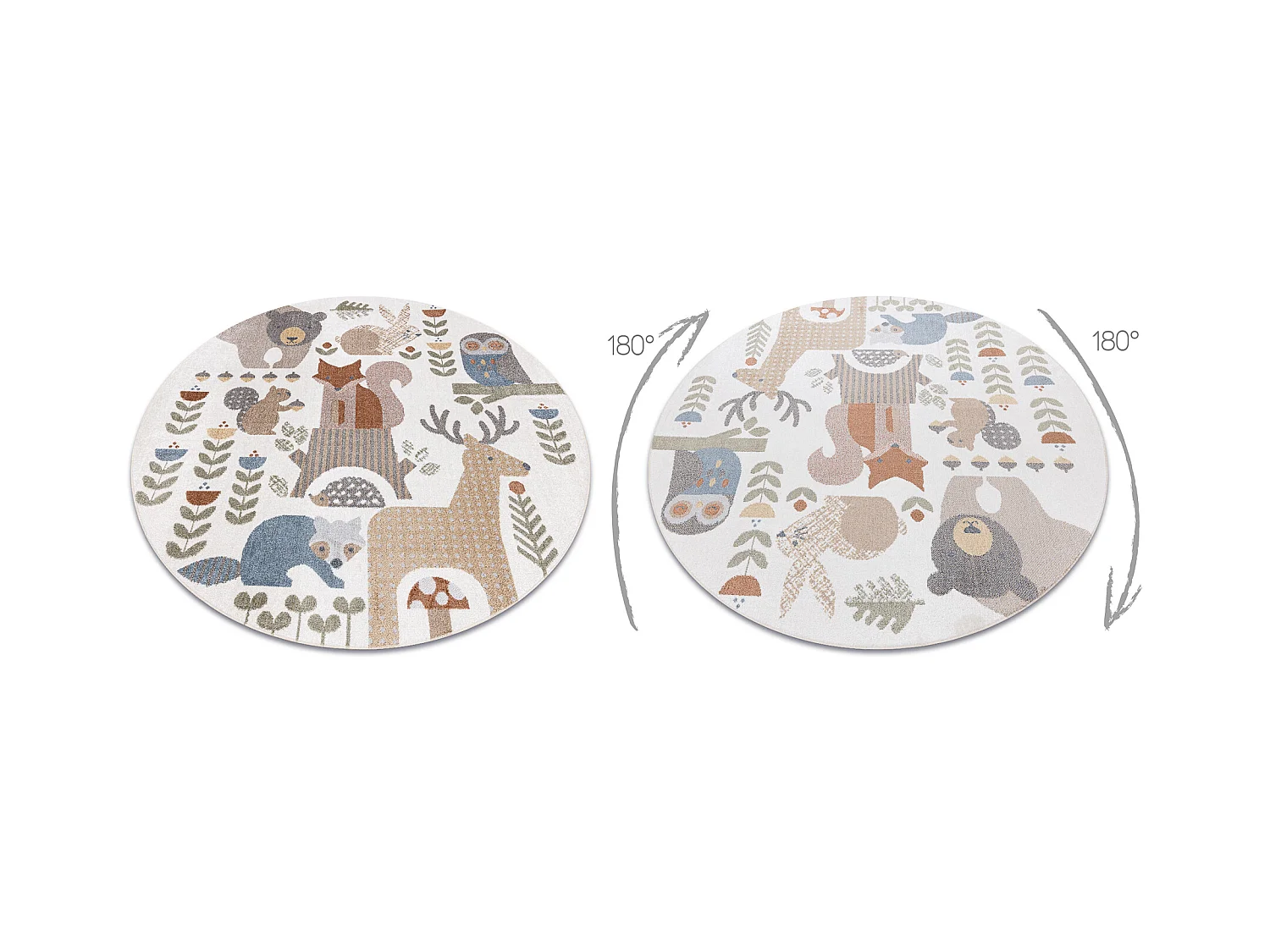 Tapis BONO 8425 cercle Animaux de la forêt crème/marron cercle 200 cm