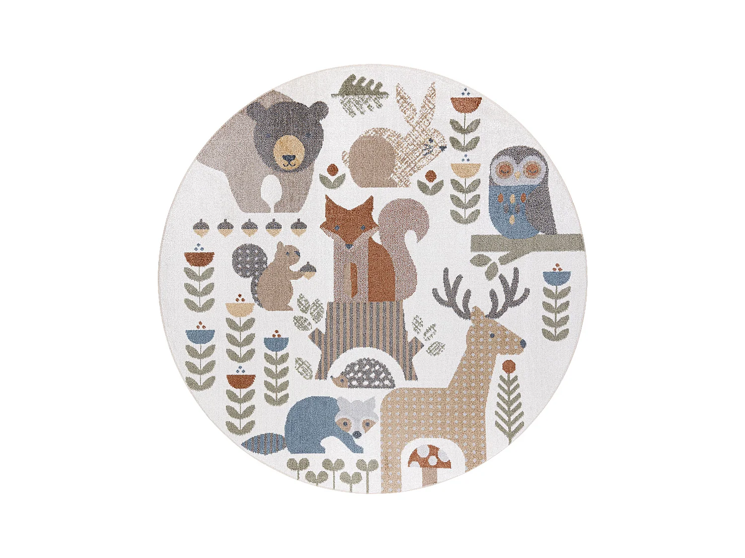 Tapis BONO 8425 cercle Animaux de la forêt crème/marron cercle 200 cm