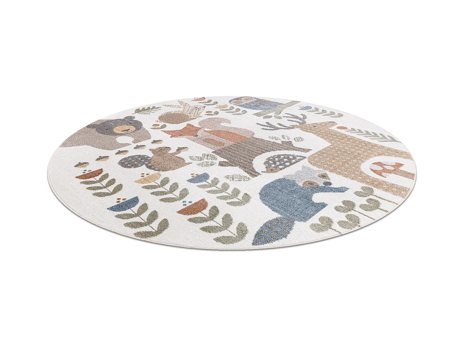 Tapis BONO 8425 cercle Animaux de la forêt crème/marron cercle 200 cm