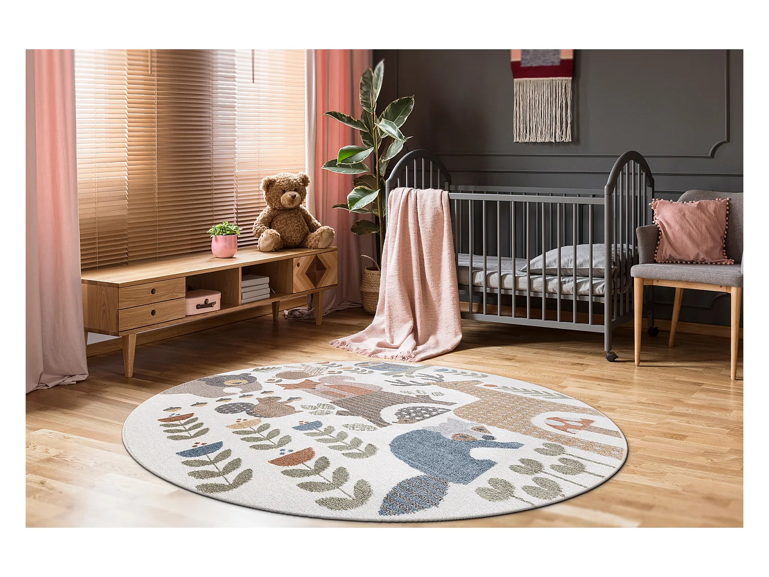 Tapis BONO 8425 cercle Animaux de la forêt crème/marron cercle 200 cm