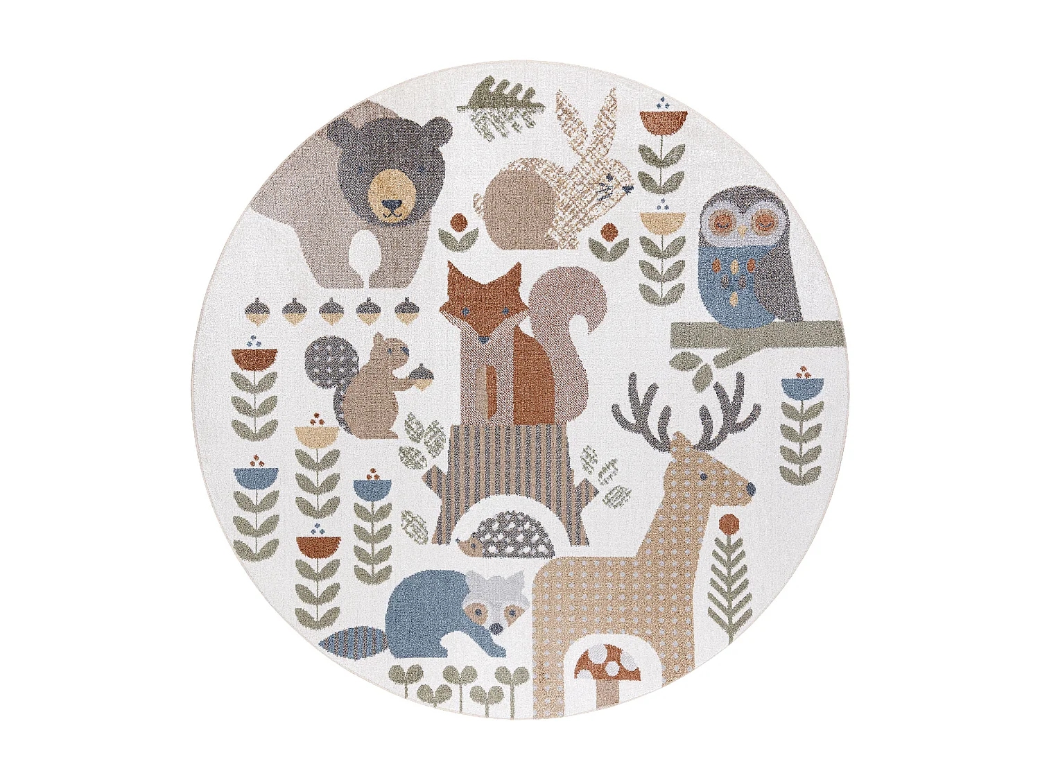 Tapis BONO 8425 cercle Animaux de la forêt crème/marron cercle 200 cm