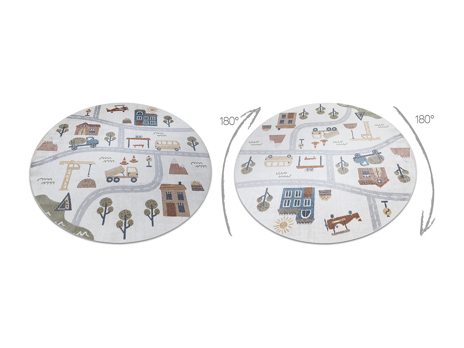 Tapis BONO 9207 cercle des rues, ville, chantier de construction crèm cercle 160 cm