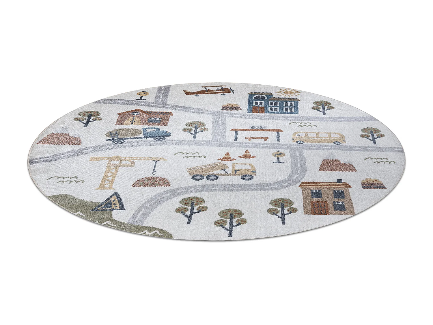 Tapis BONO 9207 cercle des rues, ville, chantier de construction crèm cercle 160 cm