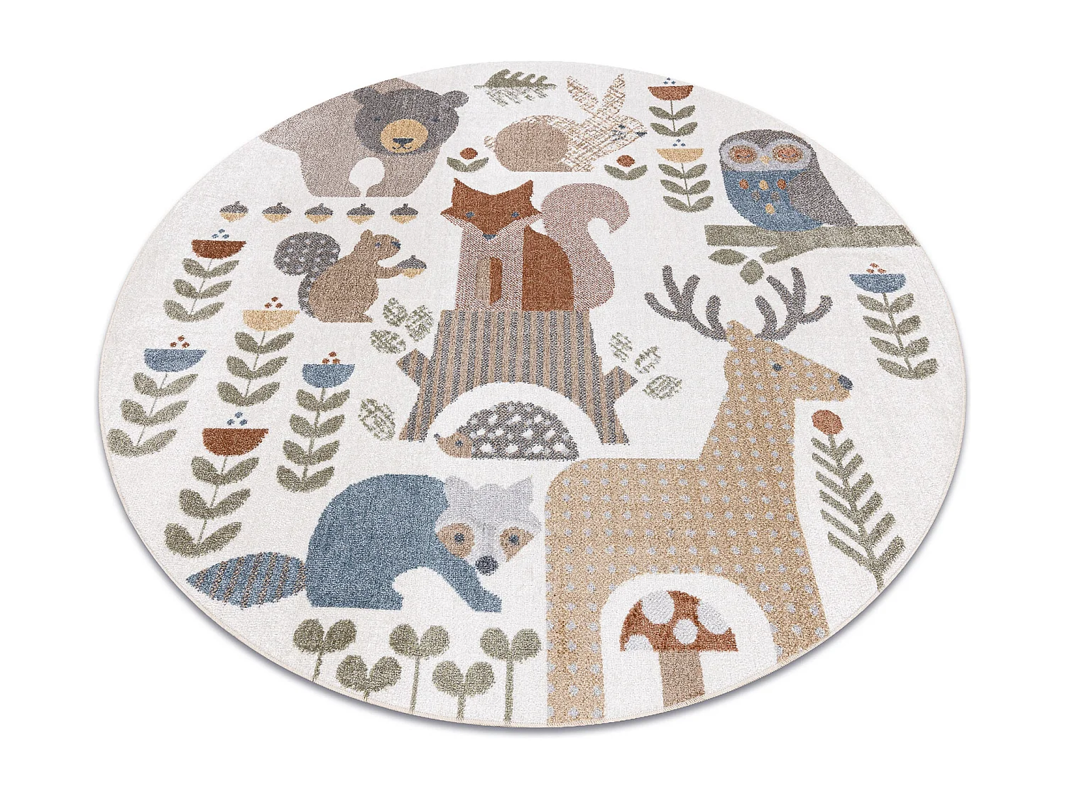 Tapis BONO 8425 cercle Animaux de la forêt crème/marron cercle 140 cm