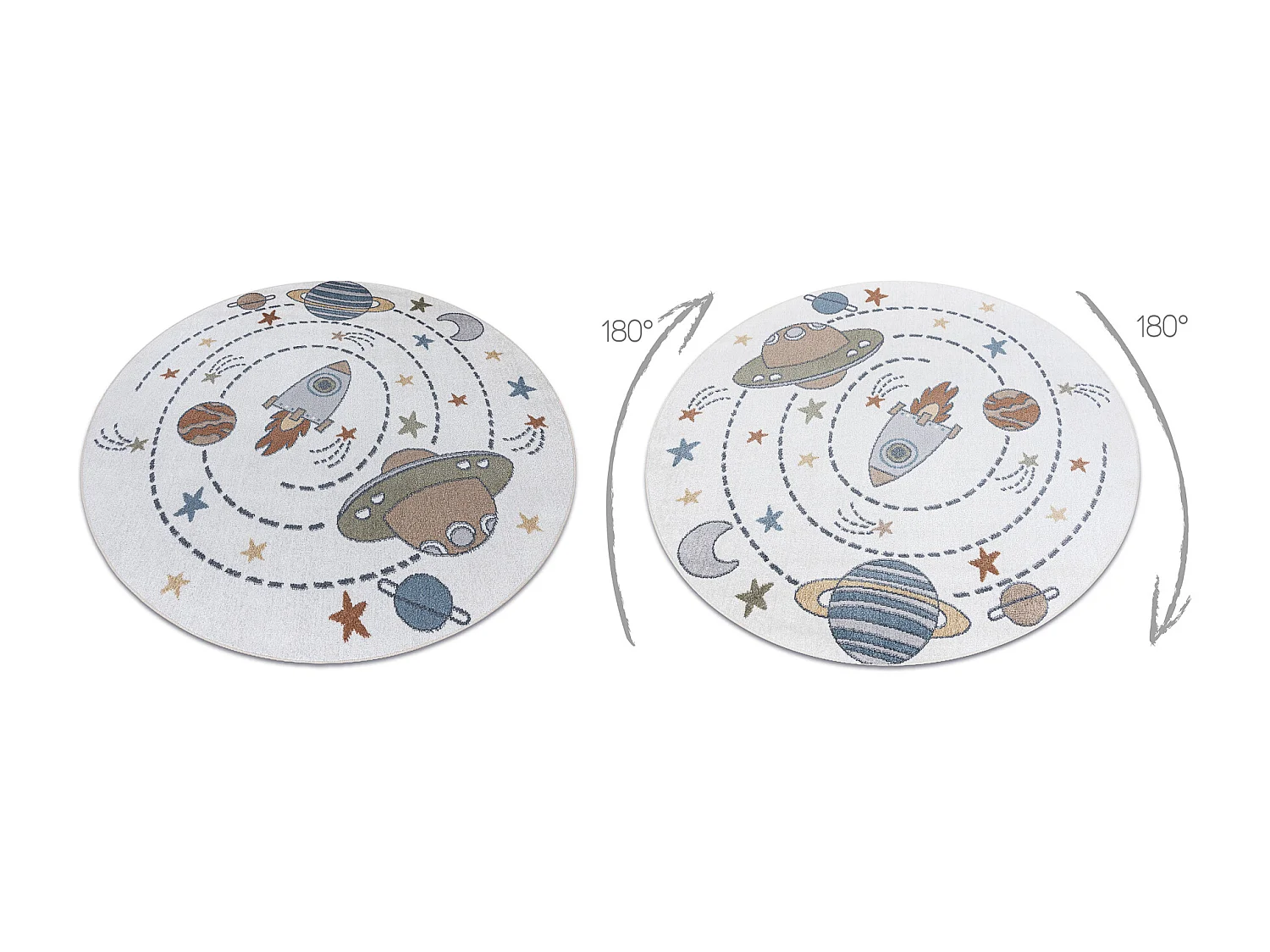Tapijt BONO 8288 cirkel Ruimte, planeten crème/antraciet cercle 100 cm
