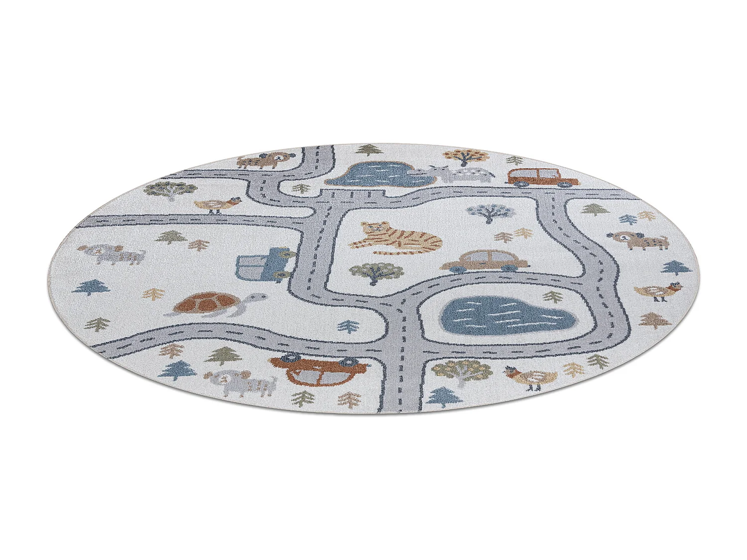 Tapis BONO 8283 cercle Rue, animaux crème / gris clair cercle 100 cm