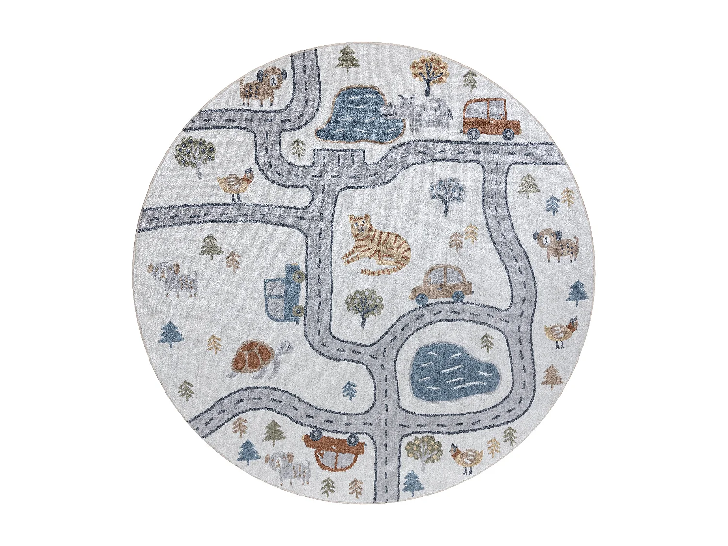 Tapis BONO 8283 cercle Rue, animaux crème / gris clair cercle 100 cm