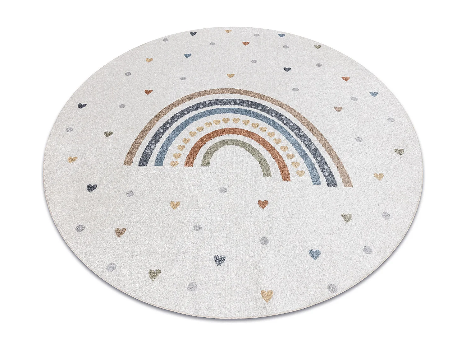 Tapis BONO 8302 cercle Arc-en-ciel, coeurs crème / marron cercle 100 cm