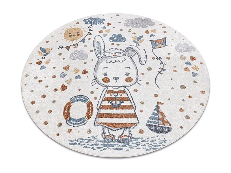 Tapis BONO 8441 cercle Lapin marin crème / bleu cercle 100 cm