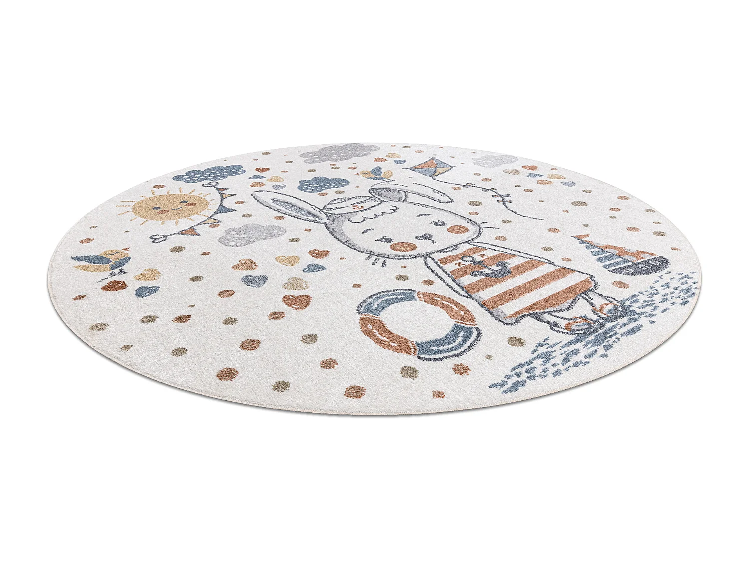 Tapijt BONO 8441 cirkel konijn matroos room / blauw cercle 100 cm