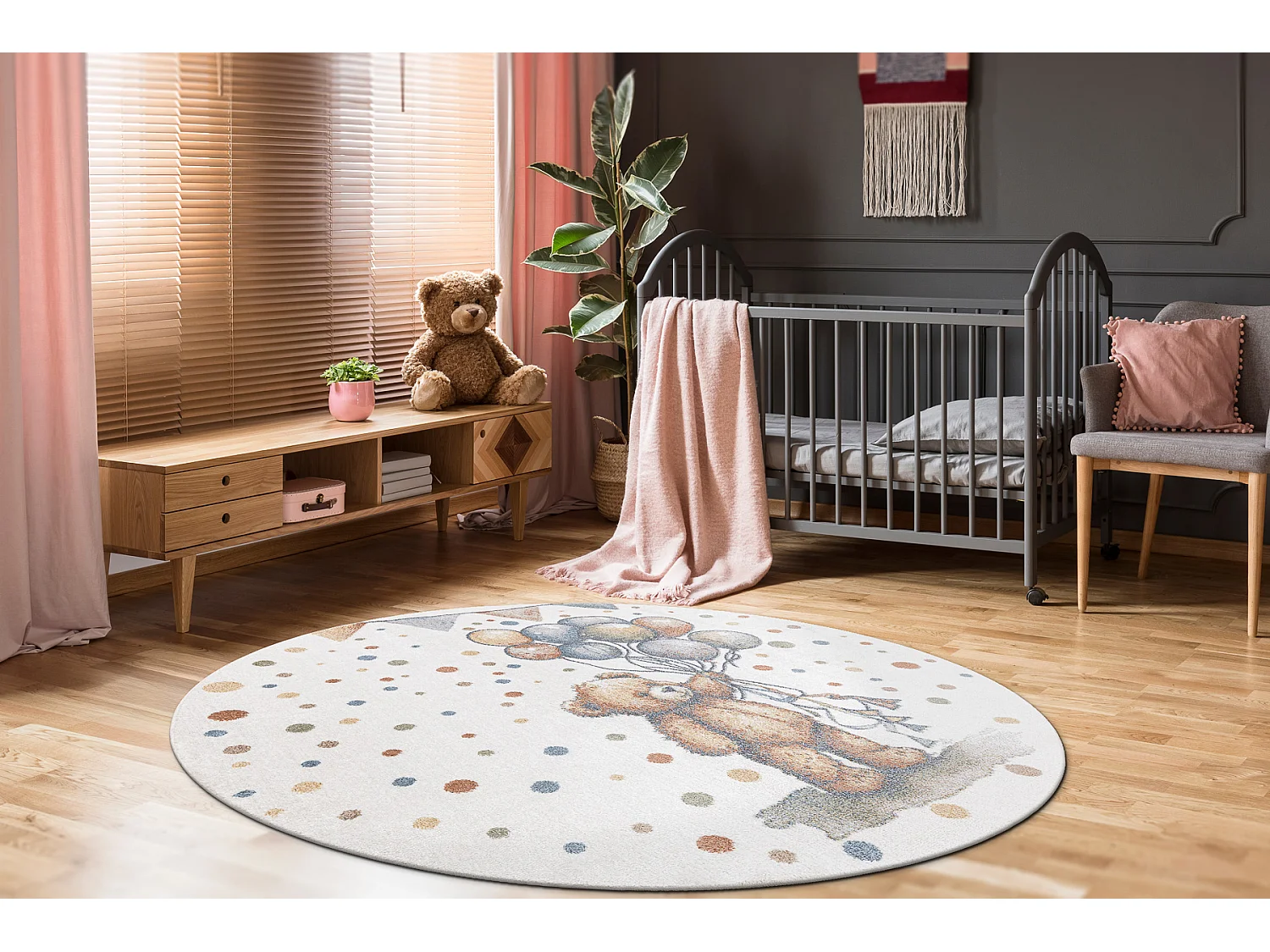 Tapis BONO 9614 cercle Ours, des ballons crème / gris clair cercle 100 cm