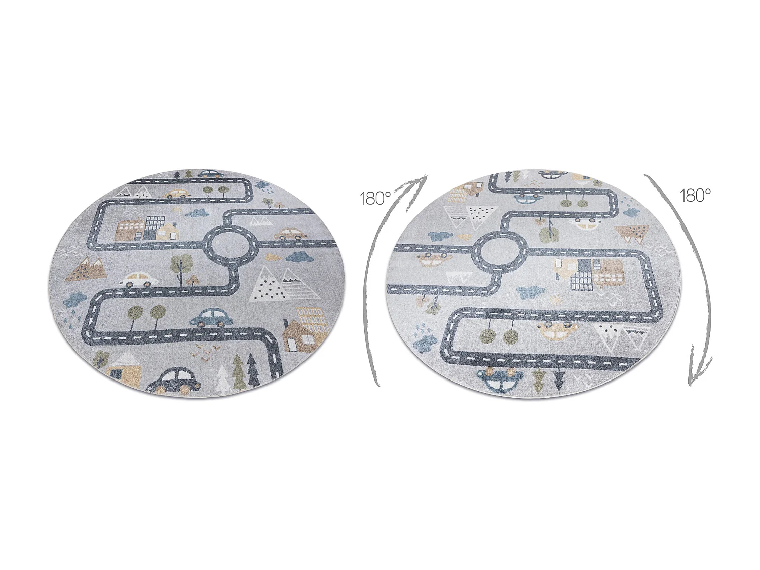 Tapis BONO 726 cercle rue, ville gris clair/crème cercle 100 cm