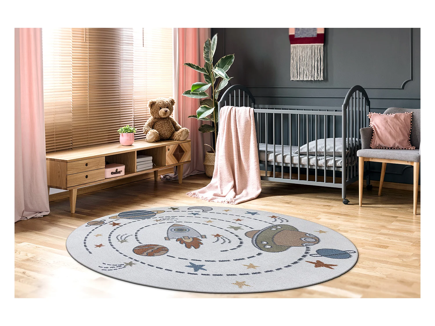 Tapis BONO 8288 cercle Espace, planètes crème / anthracite cercle 200 cm