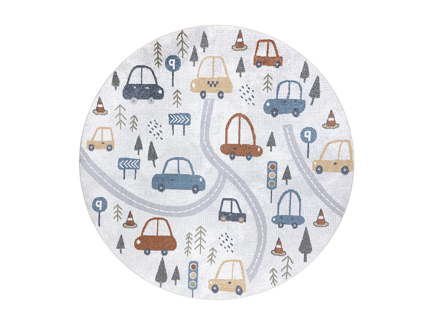 Tapis BONO 8436 cercle Voitures, rue crème / gris clair cercle 100 cm