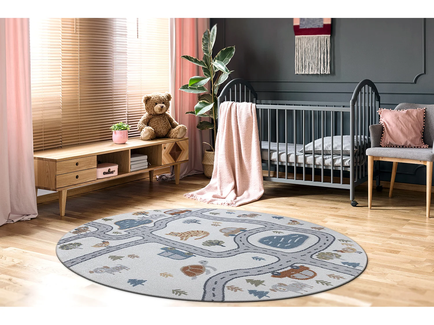 Tapijt BONO 8283 cirkel Straat, dieren crème/lichtgrijs cercle 200 cm