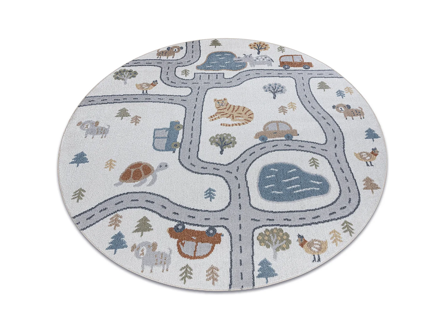 Tapis BONO 8283 cercle Rue, animaux crème / gris clair cercle 200 cm