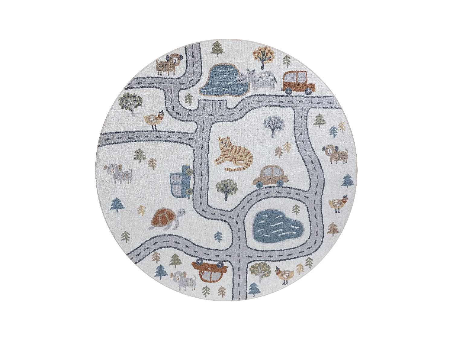 Tapis BONO 8283 cercle Rue, animaux crème / gris clair cercle 200 cm